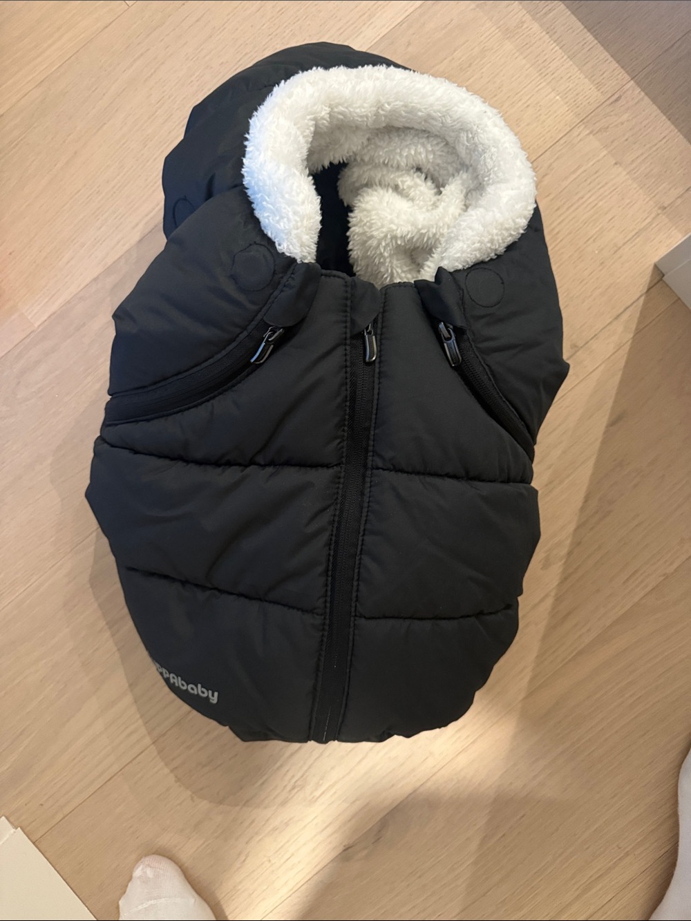 Black Baby Footmuff with Cream Fleece Lining - Comfort for Strollers